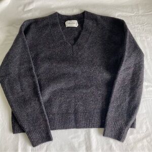 Wilfred Free Boxy V Neck Alpaca/Wool Blend Sweater Size Small Grey Heather